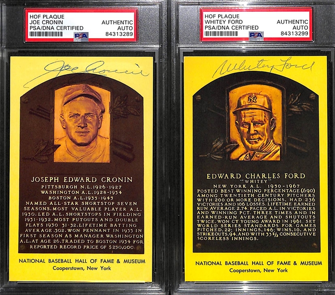 Lot of (5) PSA/DNA Slabbed HOF Plaque Cards - Cronin, Ford, Feller, Wynn, Lopez 