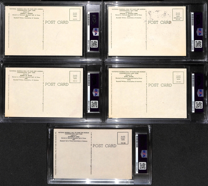 Lot of (5) PSA/DNA Slabbed HOF Plaque Cards - Cronin, Ford, Feller, Wynn, Lopez 