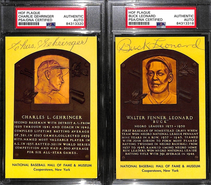 Lot of (6) PSA/DNA Slabbed HOF Autographs - 4 Plaque Cards (Gehringer, Leornard, Kelly, J. Johnson), 2 Index Cards (Banks, Cronin)