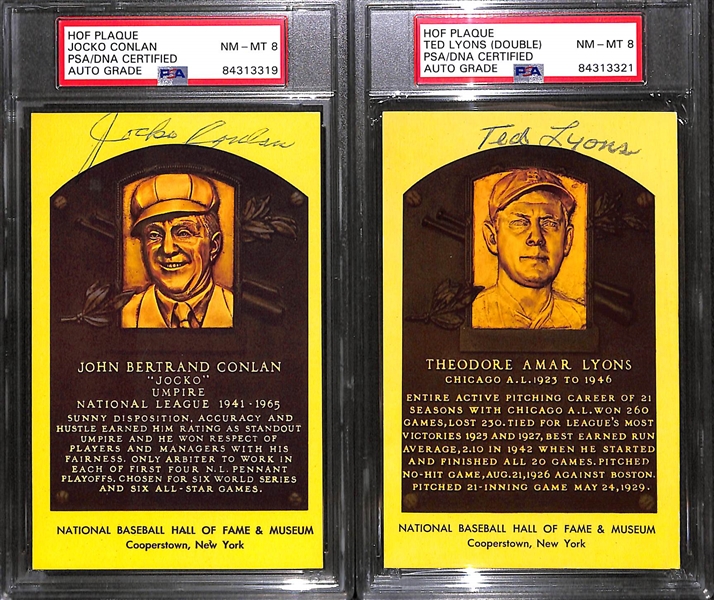 Lot of (6) PSA/DNA Slabbed HOF Plaque Cards (Musial, Combs, Marquard, Roberts, Conlan, Lyons)