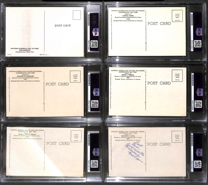 Lot of (6) PSA/DNA Slabbed HOF Plaque Cards (Musial, Combs, Marquard, Roberts, Conlan, Lyons)