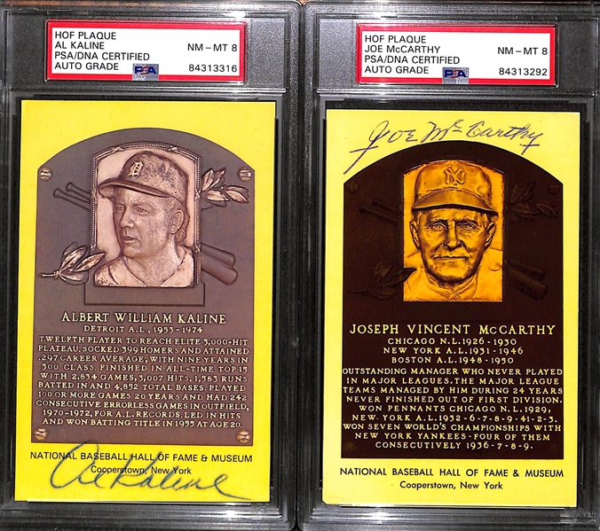 Lot of (6) PSA/DNA Slabbed HOF Plaque Cards (Kaline, McCarthy, Spahn, Haines, Boudreau, Sewell)