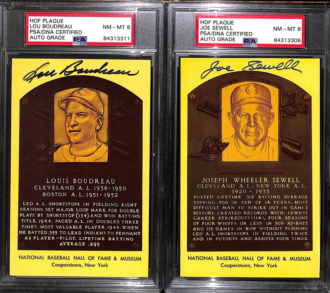 Lot of (6) PSA/DNA Slabbed HOF Plaque Cards (Kaline, McCarthy, Spahn, Haines, Boudreau, Sewell)