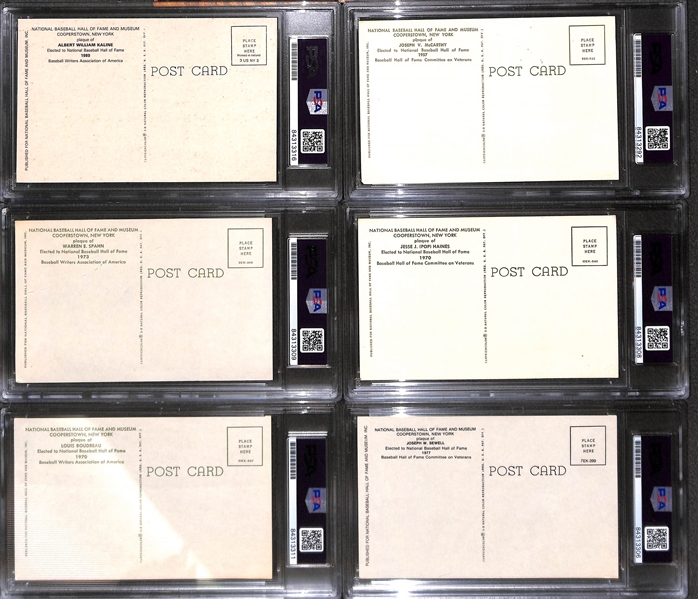 Lot of (6) PSA/DNA Slabbed HOF Plaque Cards (Kaline, McCarthy, Spahn, Haines, Boudreau, Sewell)