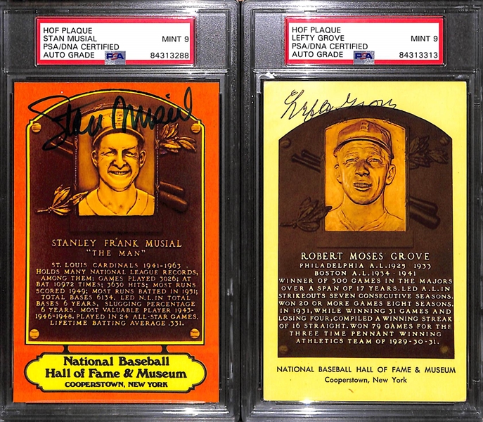 Lot of (6) PSA/DNA Slabbed HOF Plaque Cards (Musial, Grove, Hoyt, Hubbell, Medwick, Carey)