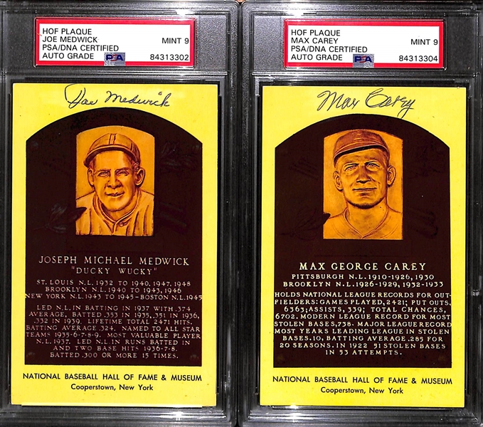 Lot of (6) PSA/DNA Slabbed HOF Plaque Cards (Musial, Grove, Hoyt, Hubbell, Medwick, Carey)