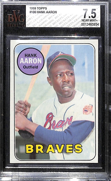 1969 Topps Hank Aaron #100 Graded Beckett BVG 7.5 NM+