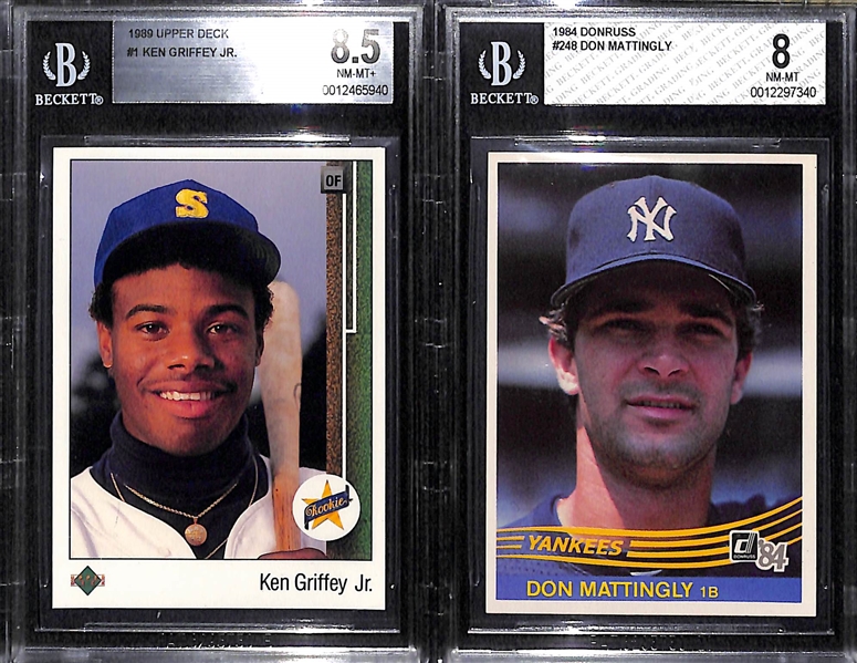1989 Ken Griffey Jr. Upper Deck Rookie BGS 8.5 & 1984 Donruss Don Mattingly Rookie BGS 8