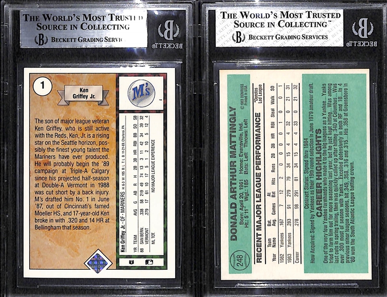 1989 Ken Griffey Jr. Upper Deck Rookie BGS 8.5 & 1984 Donruss Don Mattingly Rookie BGS 8