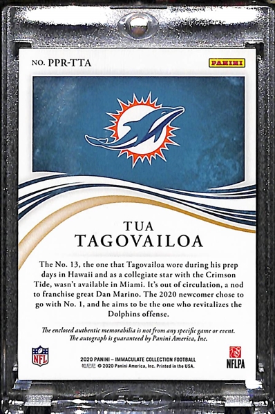 2020 Panini Immaculate Tua Tagovailoa (Dolphins) Rookie Jersey Patch Autograph #33/50