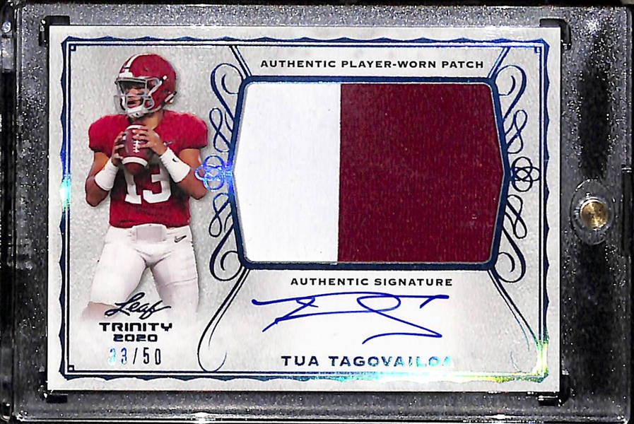 2020 Leaf Trinity Rookie Patch Autographs - Tua Tagovailoa (#33/50) and Jalen Hurts