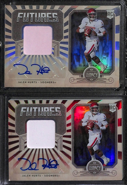 (7) 2020 Football Rookie Autographs - (2) Jalen Hurts, Cam Akers, Jake Fromm, Josh Kelley, Isaiah Simmons, and Patterson/Peoples-Jones Dual