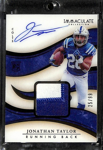 (8) Football Rookie Jersey/Patch Autograph w. Jonathan Taylor Immacualte Auto/Patch, D'Andre Swift Auto/Jersey, Zach Moss Immaculate Auto Patch, +