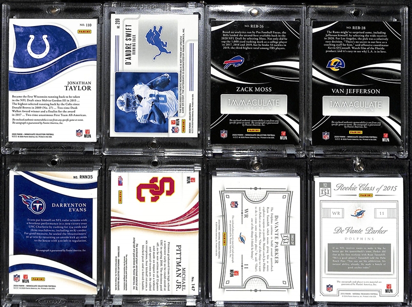 (8) Football Rookie Jersey/Patch Autograph w. Jonathan Taylor Immacualte Auto/Patch, D'Andre Swift Auto/Jersey, Zach Moss Immaculate Auto Patch, +