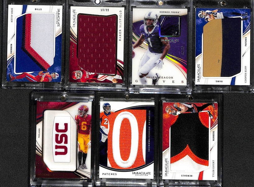 (7) Immaculate Football Patches w. Josh Allen, Baker Mayfield, Jalen Reagor, Cooper Kupp, Michael Pittman Jr, Devontae Booker, Tyler Eifert