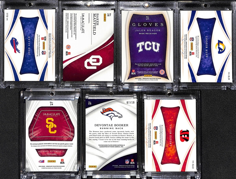 (7) Immaculate Football Patches w. Josh Allen, Baker Mayfield, Jalen Reagor, Cooper Kupp, Michael Pittman Jr, Devontae Booker, Tyler Eifert