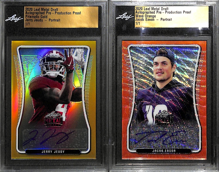 (4) 2020 Leaf Metal Autographed Proofs (All #ed 1/1) - Jerry Jeudy, Jacob Eason, Cole McDonald, Albert Okwuegbunam