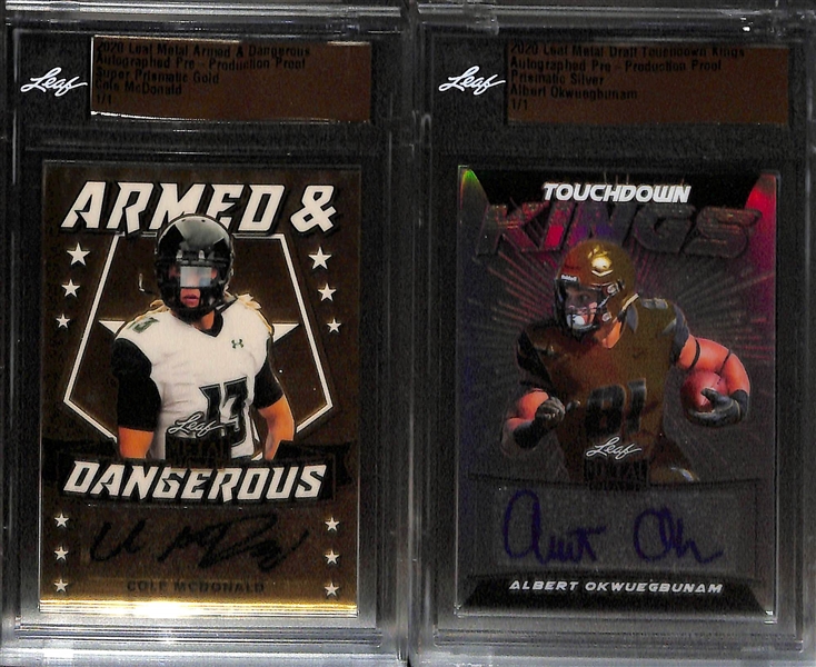(4) 2020 Leaf Metal Autographed Proofs (All #ed 1/1) - Jerry Jeudy, Jacob Eason, Cole McDonald, Albert Okwuegbunam