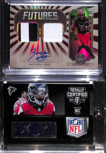 (6) Autograph Rookies - 2017 Contenders L. Fournette (#4/15), 2020 Jonathan Taylor #42/50, 2020 D'Andre Swift #43/60, 2020 Zach Moss #19/100, (2) Devonta Freeman