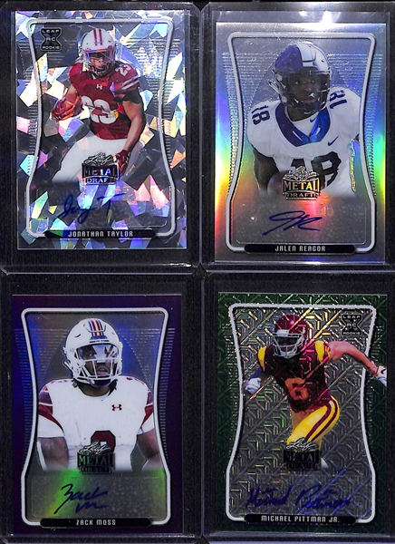 (14) 2020 Leaf Metal Draft Autographed Rookies - Jonathan Taylor, J Reagor, Z Moss, M Pittman, L Shenault, KJ Hamler, Chaisson, T. Lewis, + 
