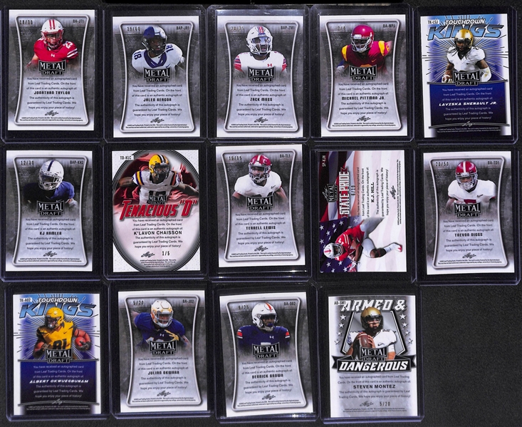 (14) 2020 Leaf Metal Draft Autographed Rookies - Jonathan Taylor, J Reagor, Z Moss, M Pittman, L Shenault, KJ Hamler, Chaisson, T. Lewis, + 