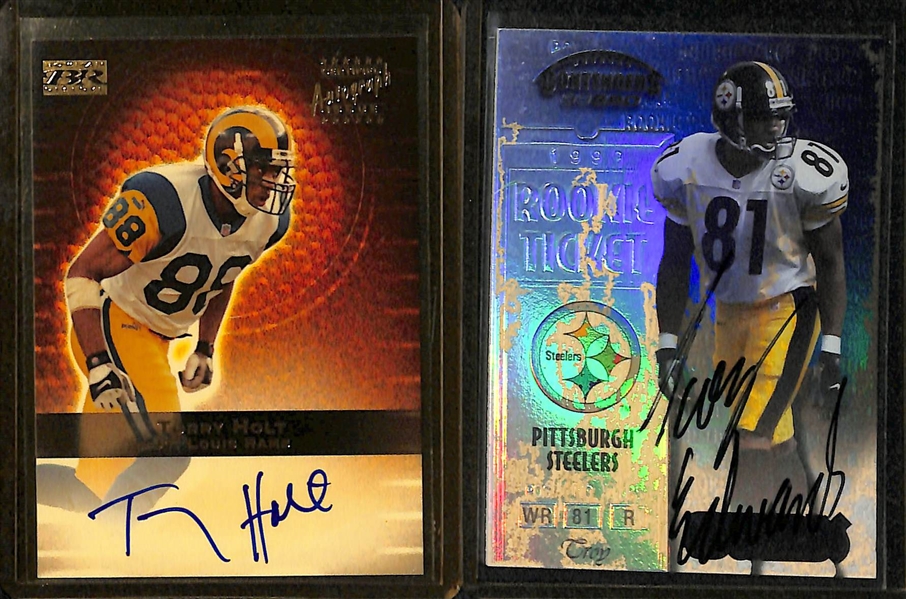 (8) Football Autograph Cards w. Brian Urlacher #ed/25, Peyton Manning/Marc Bulger Dual Auto, Torry Holt, +