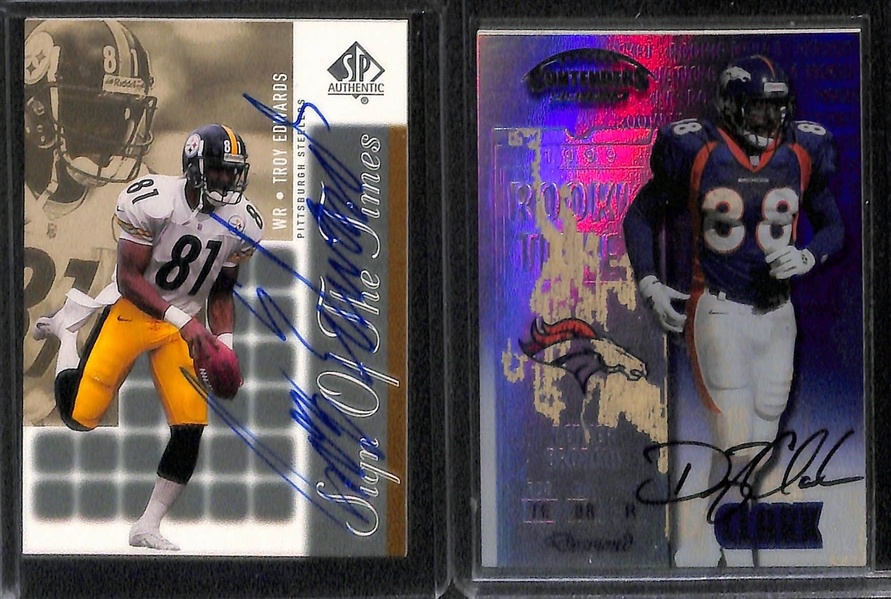 (8) Football Autograph Cards w. Brian Urlacher #ed/25, Peyton Manning/Marc Bulger Dual Auto, Torry Holt, +
