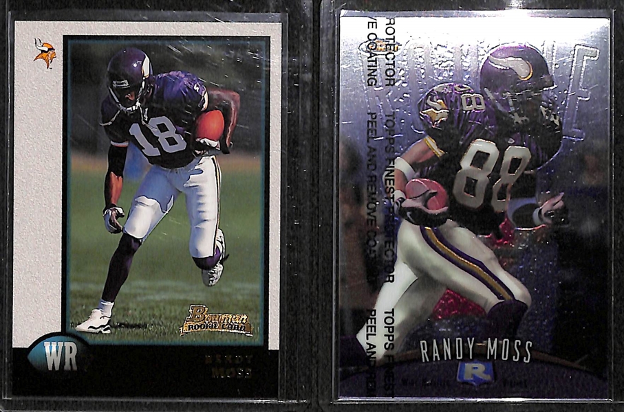 (13) Randy Moss Rookies - TSC Chrome #ed/150, Bowman Foil, (3) Bowman, Finest, Playoff Draft Pick, UD3, (2) Flair, (2) EX-2001, UD Black Diamond 