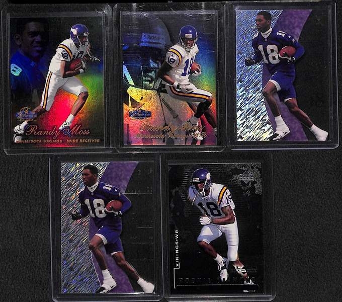 (13) Randy Moss Rookies - TSC Chrome #ed/150, Bowman Foil, (3) Bowman, Finest, Playoff Draft Pick, UD3, (2) Flair, (2) EX-2001, UD Black Diamond 