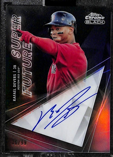 Lot of (3) 2020 Topps Chrome Black Autographed Cards - Peter Alonso #ed/99, Rafael Devers #ed/99, and Domingo Leyba Rookie #ed/25