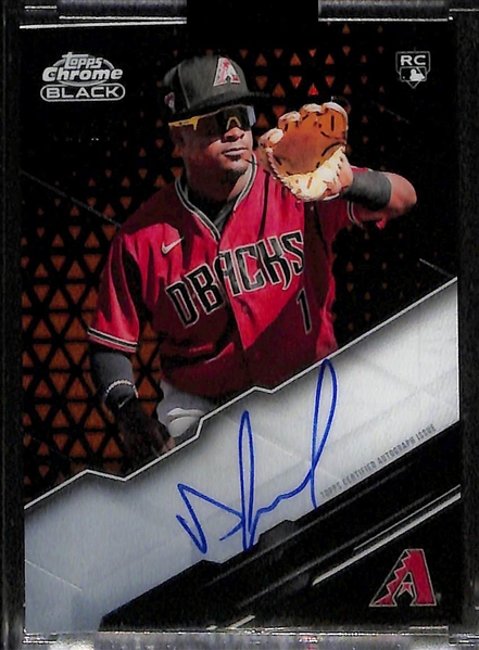 Lot of (3) 2020 Topps Chrome Black Autographed Cards - Peter Alonso #ed/99, Rafael Devers #ed/99, and Domingo Leyba Rookie #ed/25
