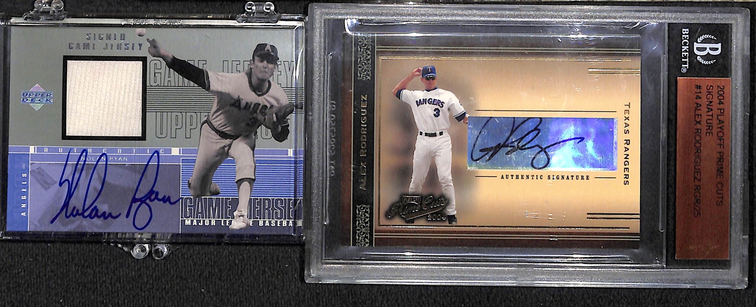 Lot of (6) Baseball Autographed Cards w. Nolan Ryan, Alex Rodriguez, Tony Oliva, Mark Teixeira, Vida Blue, Andruw Jones