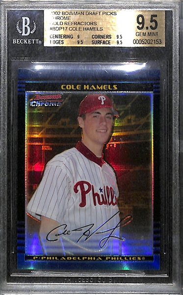 2002 Bowman Draft Picks Chrome Gold Refractor Cole Hamels Rookie Card #29/50 BGS 9.5