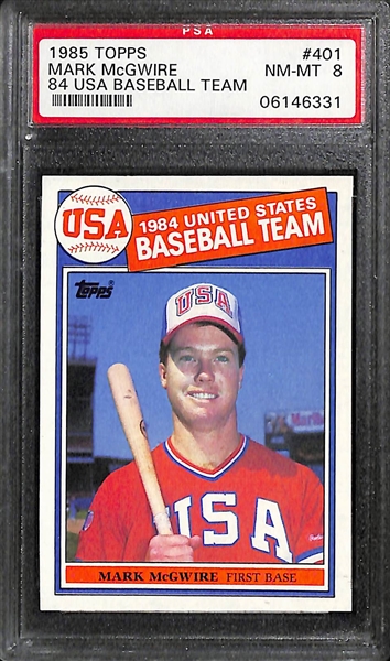 Lot of 3 Graded Baseball Rookie Cards - 1985 Topps McGwire, 1990 Leaf Thomas, 1995 Bowman's Best Guerrero - PSA 8s & 9