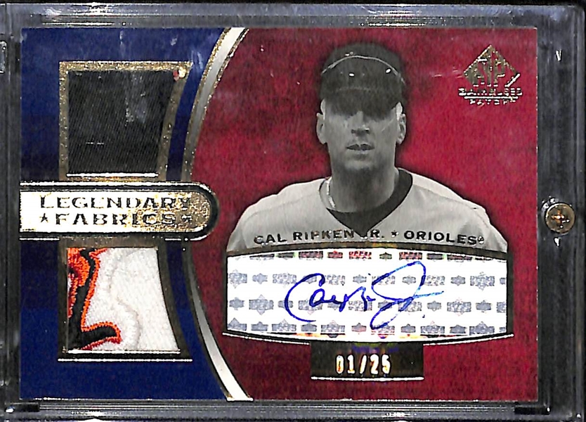 2004 Upper Deck SP Game-Used Patch Cal Ripken Legendary Fabrics Autograph Patch Cards #1/25