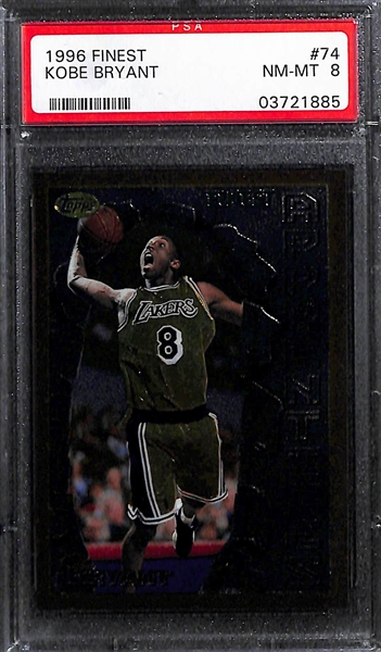 1996-97 Topps Finest Kobe Bryant #74 Rookie Graded PSA 8 and (2) 1997-98 UD Nestle Crunch Time Cards 