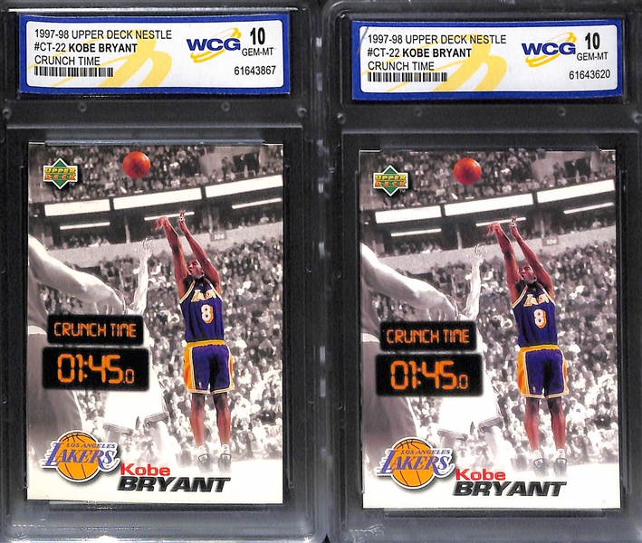 1996-97 Topps Finest Kobe Bryant #74 Rookie Graded PSA 8 and (2) 1997-98 UD Nestle Crunch Time Cards 
