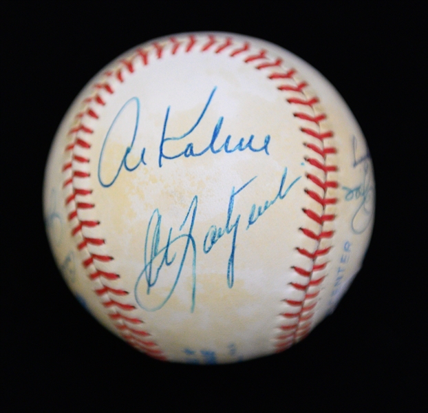 Baseball Legend Signed Official AL Baseball w. Aaron, Musial, Kaline, Yaz, L. Appling, P. Rose, Mize, B. Williams, Vernon (JSA LOA)