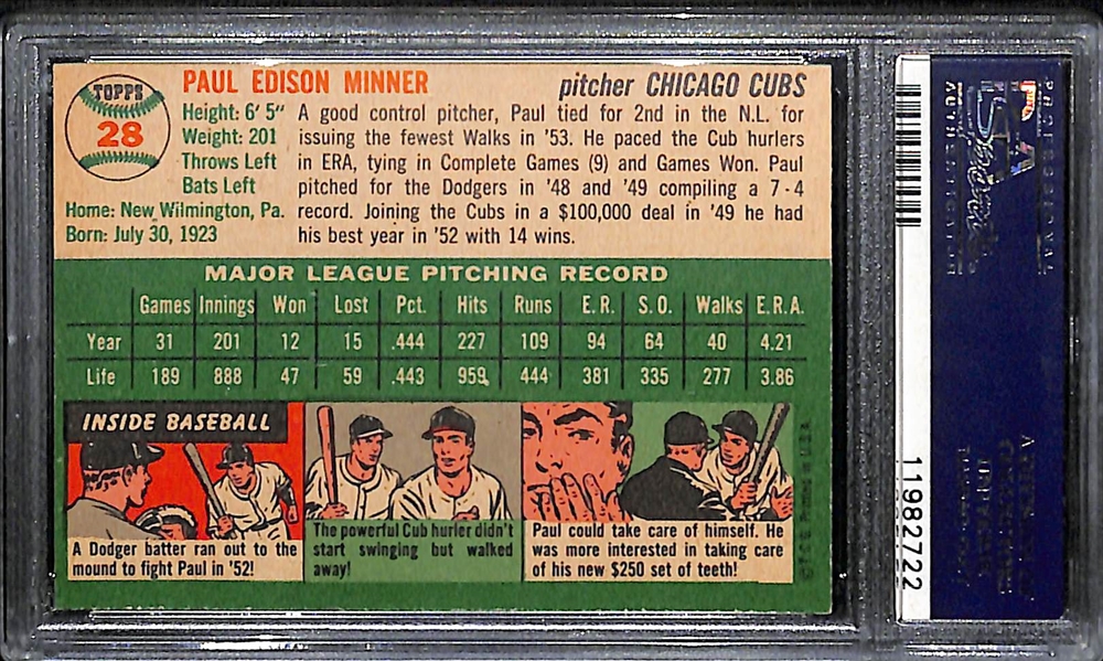 1954 Topps Paul Minner #28 Graded PSA 9 MInt