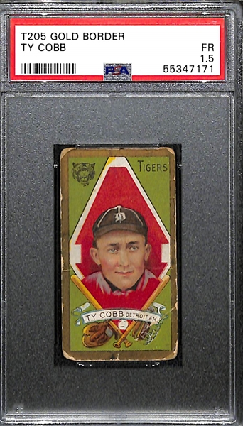 1911 T205 Gold Border Ty Cobb Graded PSA 1.5 (Polar Bear Back, Factory No. 6) 