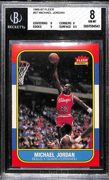 1986-87 Fleer Michael Jordan #57 Rookie Card Graded BGS 8 NM-MT