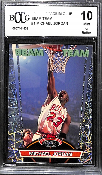 1992-93 Stadium Club Michael Jordan Beam Team #1 Graded Beckett BCCG 10 (Mint or Better)