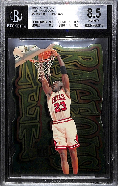 Rare 1996-97 Metal Net Rageous Michael Jordan #5 Insert BGS 8.5 NM-MT+