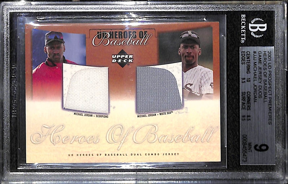 2001 UD Prospect Premieres Heroes of Baseball Michael Jordan Dual Jersey Graded BGS 9 Mint