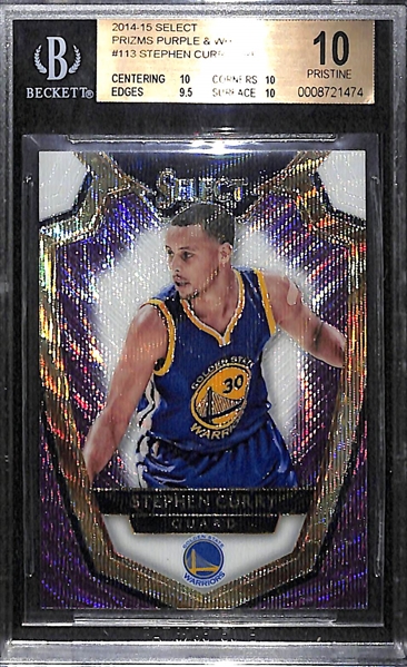 2014-15 Panini Select Purple & White Prizms Steph Curry Short Print Insert BGS 10 Pristine