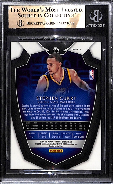 2014-15 Panini Select Purple & White Prizms Steph Curry Short Print Insert BGS 10 Pristine