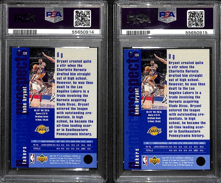 Lot of (2) 1996-97 SP Premier Prospect Kobe Bryant #134 Rookie Cards Graded PSA 8 and PSA 4