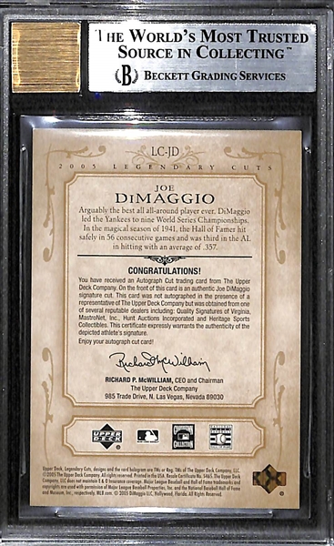2005 SP Legendary Cuts Joe DiMaggio Cut Autograph #43/56 Graded BGS 9 (w/ 9 Auto Grade)