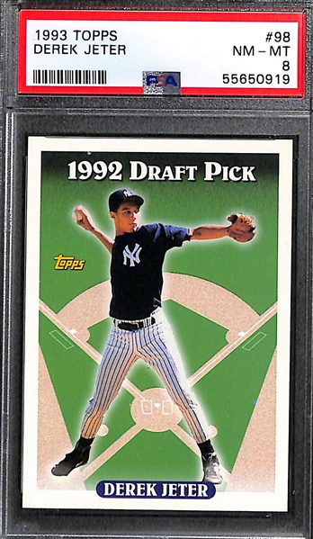 (3) Derek Jeter Rookies - 1993 Topps PSA 8 & (2) 1993 Select PSA 7