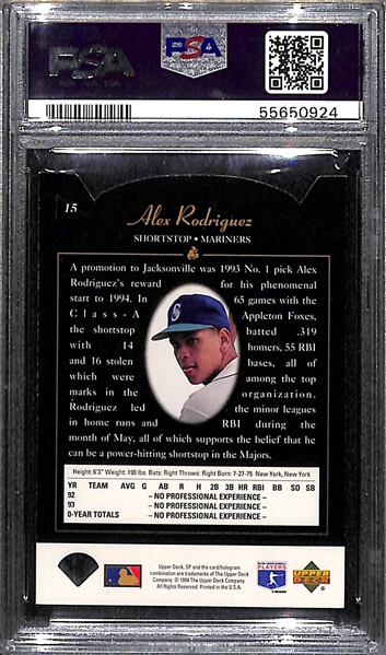 1994 Upper Deck SP Foil Die-Cut Alex Rodriguez #15 Rookie Card Graded PSA 6